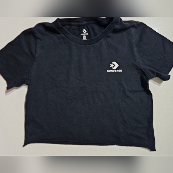 Converse Black Crop Tee with White Star Chevron Logo - Picture 2 of 7